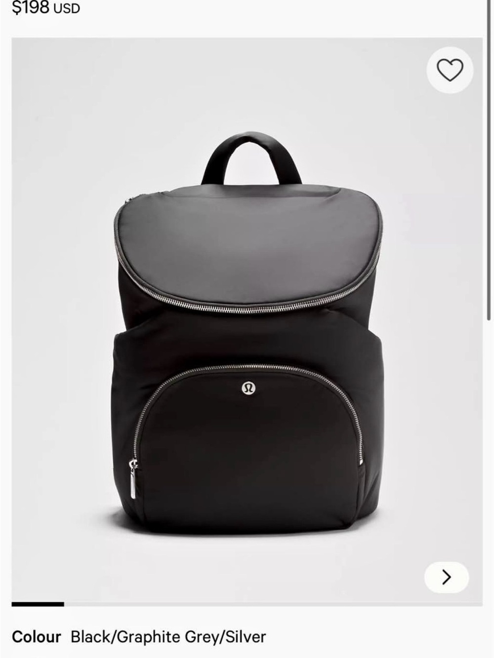 lululemon athletica Black Backpack with Graphite Grey Top and Silver Hardware